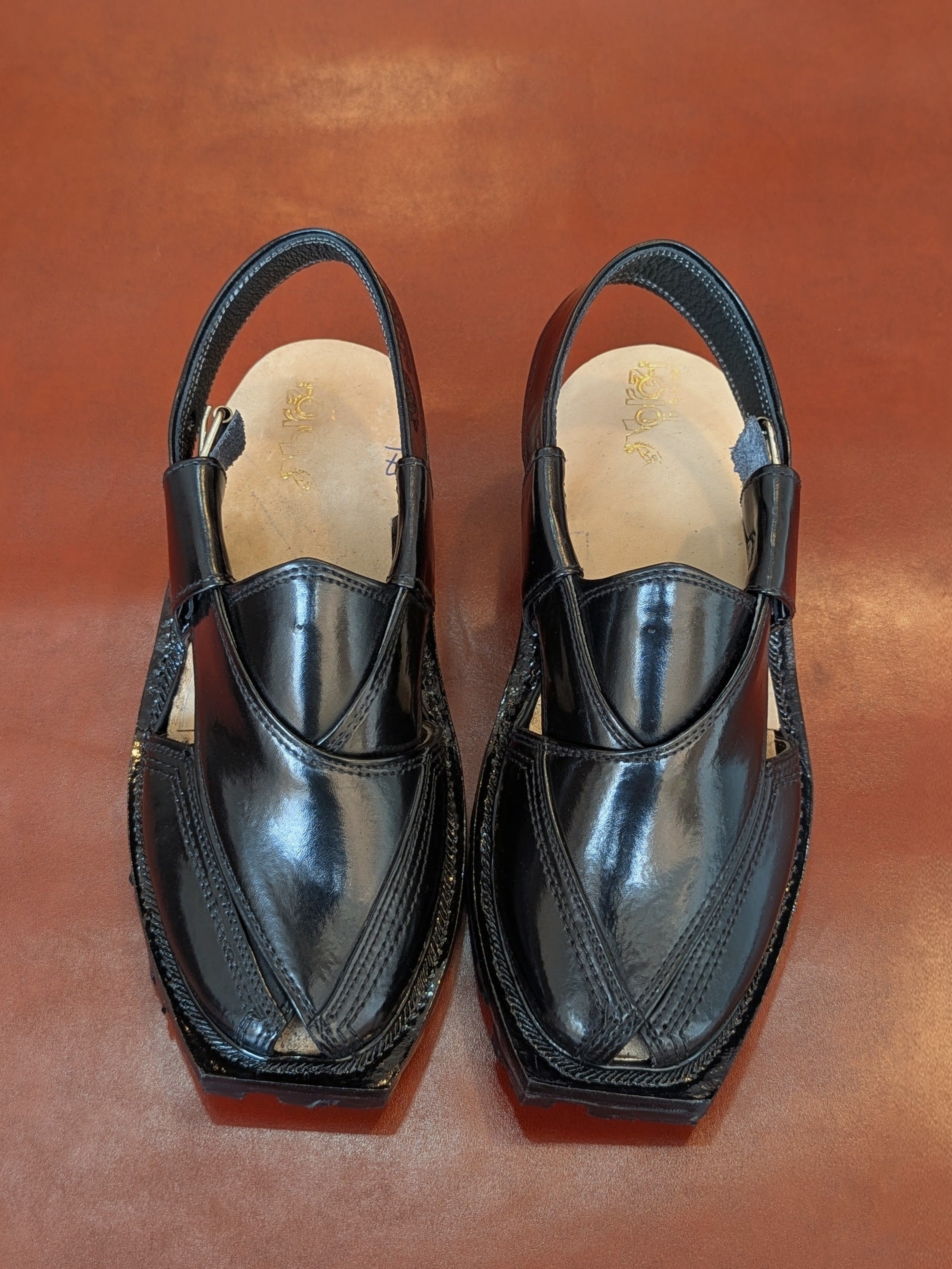 Handmade Genuine Leather Black Gool Norozi Chappal By Sardar Norozi