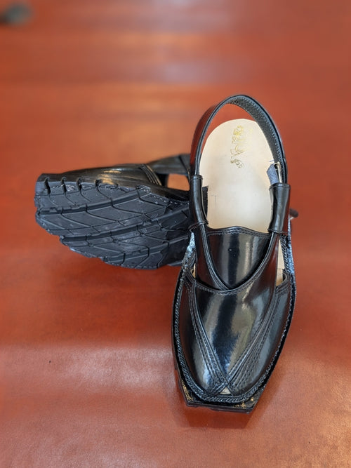 Handmade Genuine Leather Black Gool Norozi Chappal By Sardar Norozi