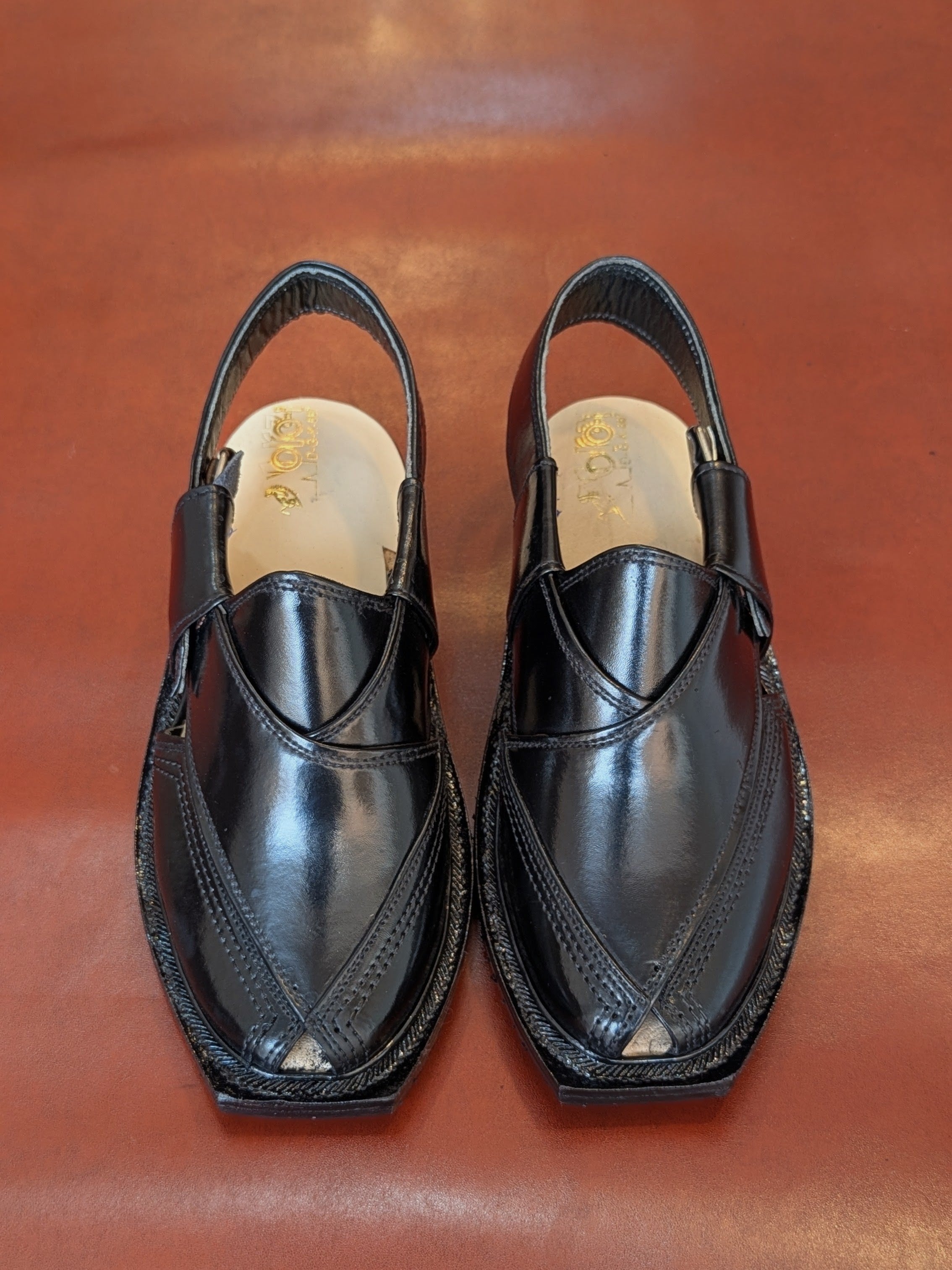 Handmade Genuine Leather Black Gool Norozi Chappal By Sardar Norozi