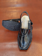 Handmade Genuine Leather Black Gool Norozi Chappal By Sardar Norozi