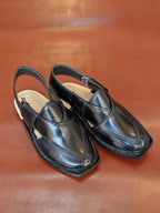 Handmade Genuine Leather Black Gool Norozi Chappal By Sardar Norozi