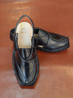 Handmade Genuine Leather Black Gool Norozi Chappal By Sardar Norozi