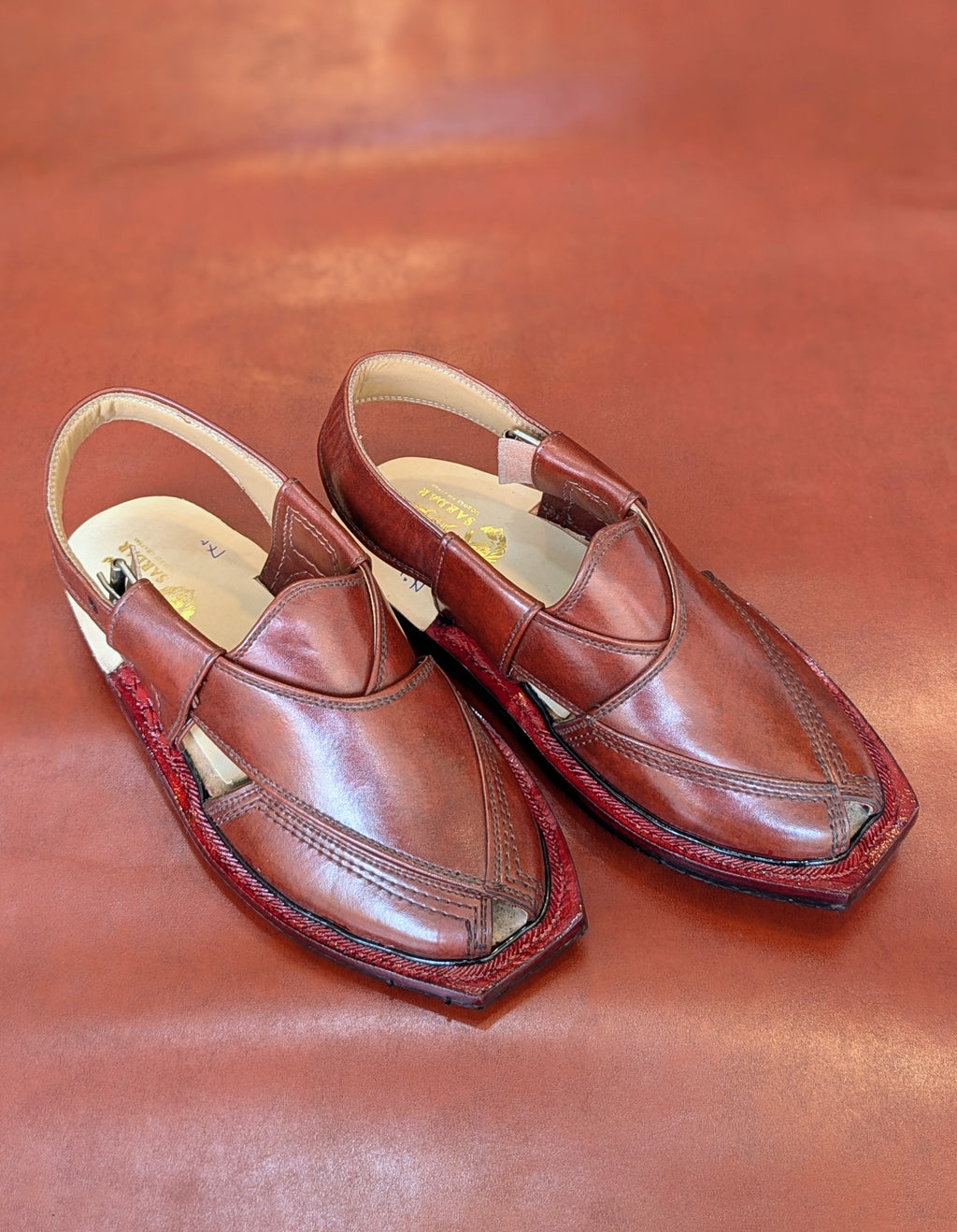 Handmade Genuine Leather Brown Gool Norozi Chappal By Sardar Norozi