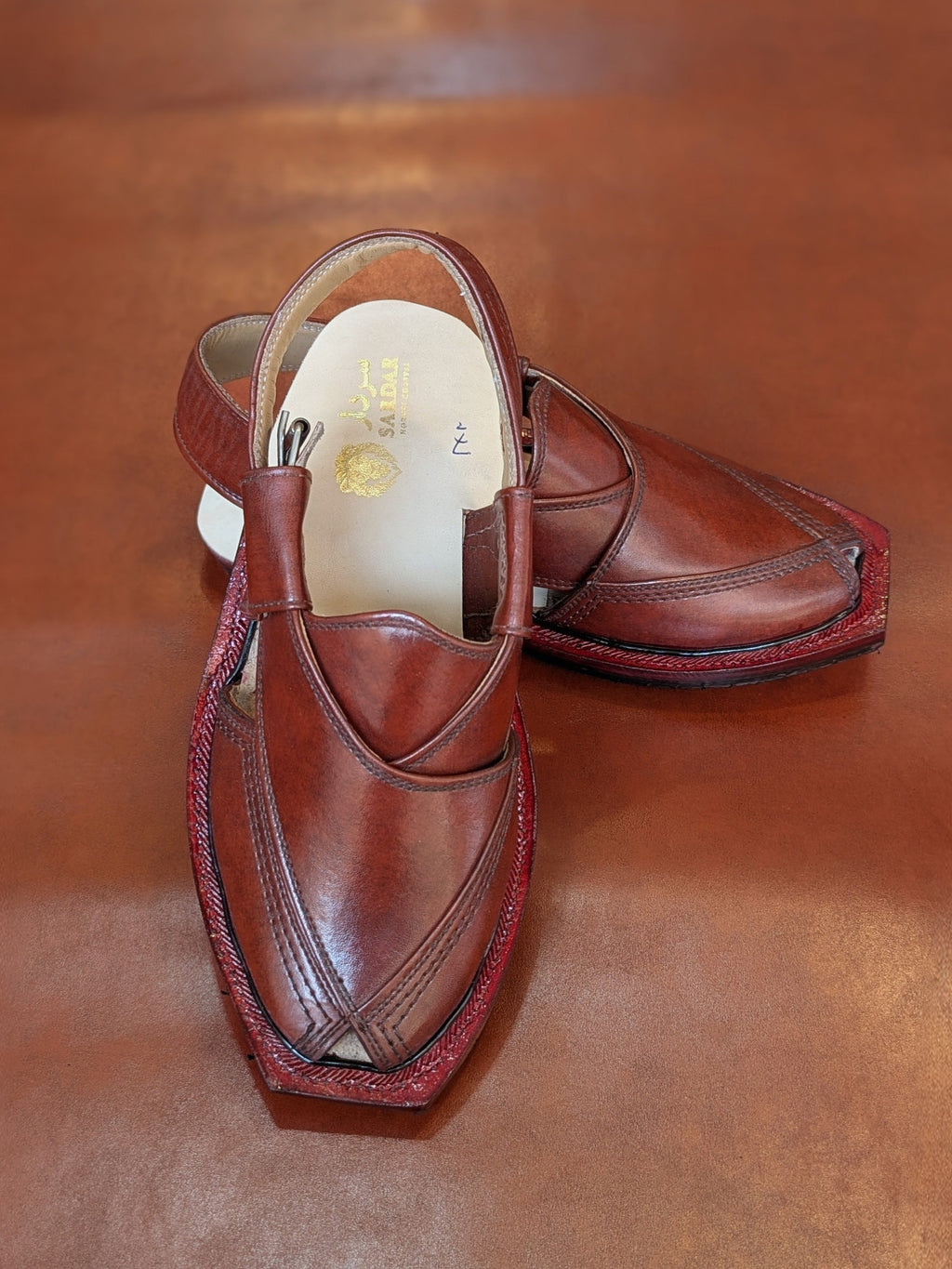 Handmade Genuine Leather Brown Gool Norozi Chappal By Sardar Norozi