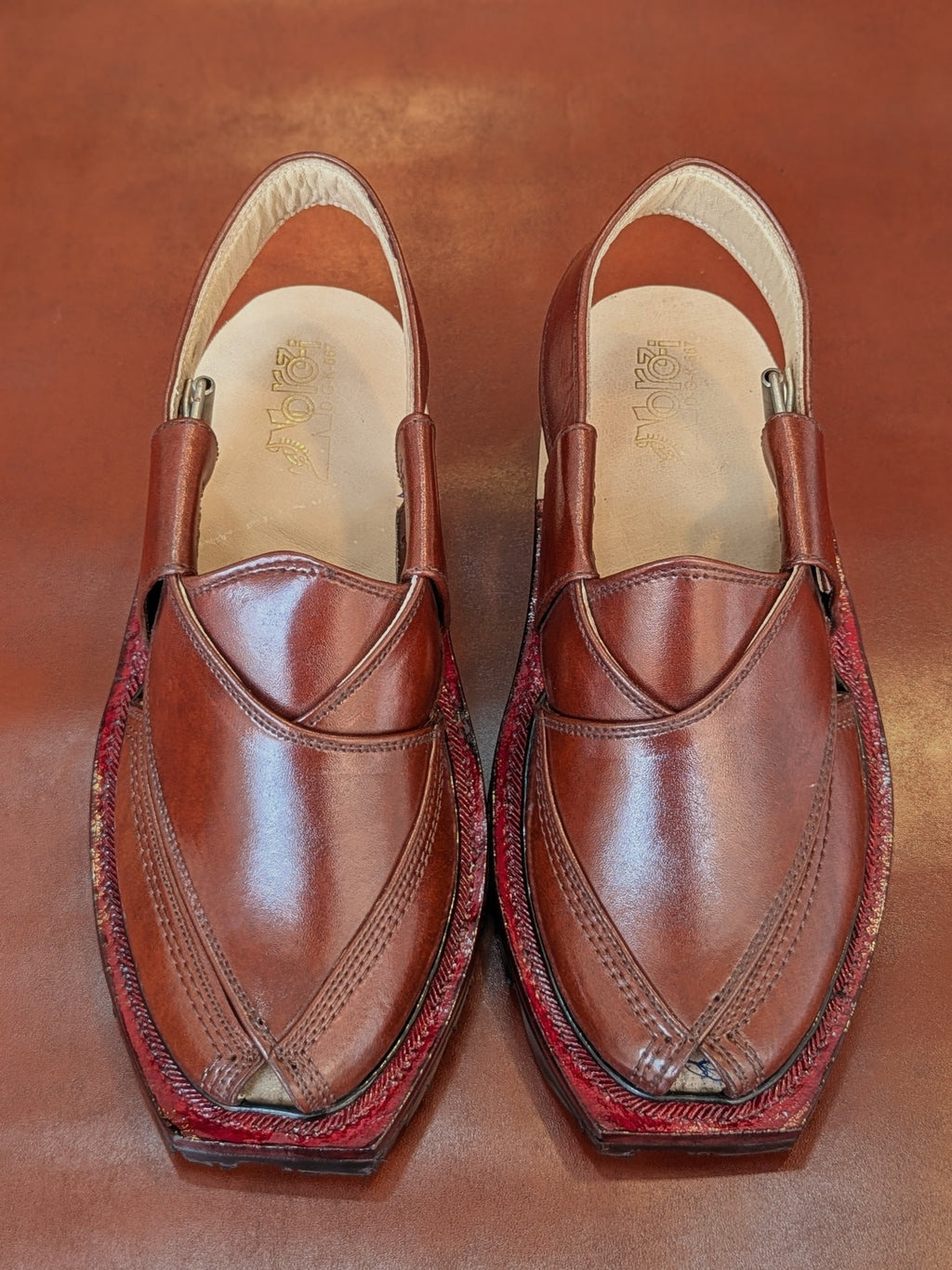 Handmade Genuine Leather Brown Gool Norozi Chappal By Sardar Norozi
