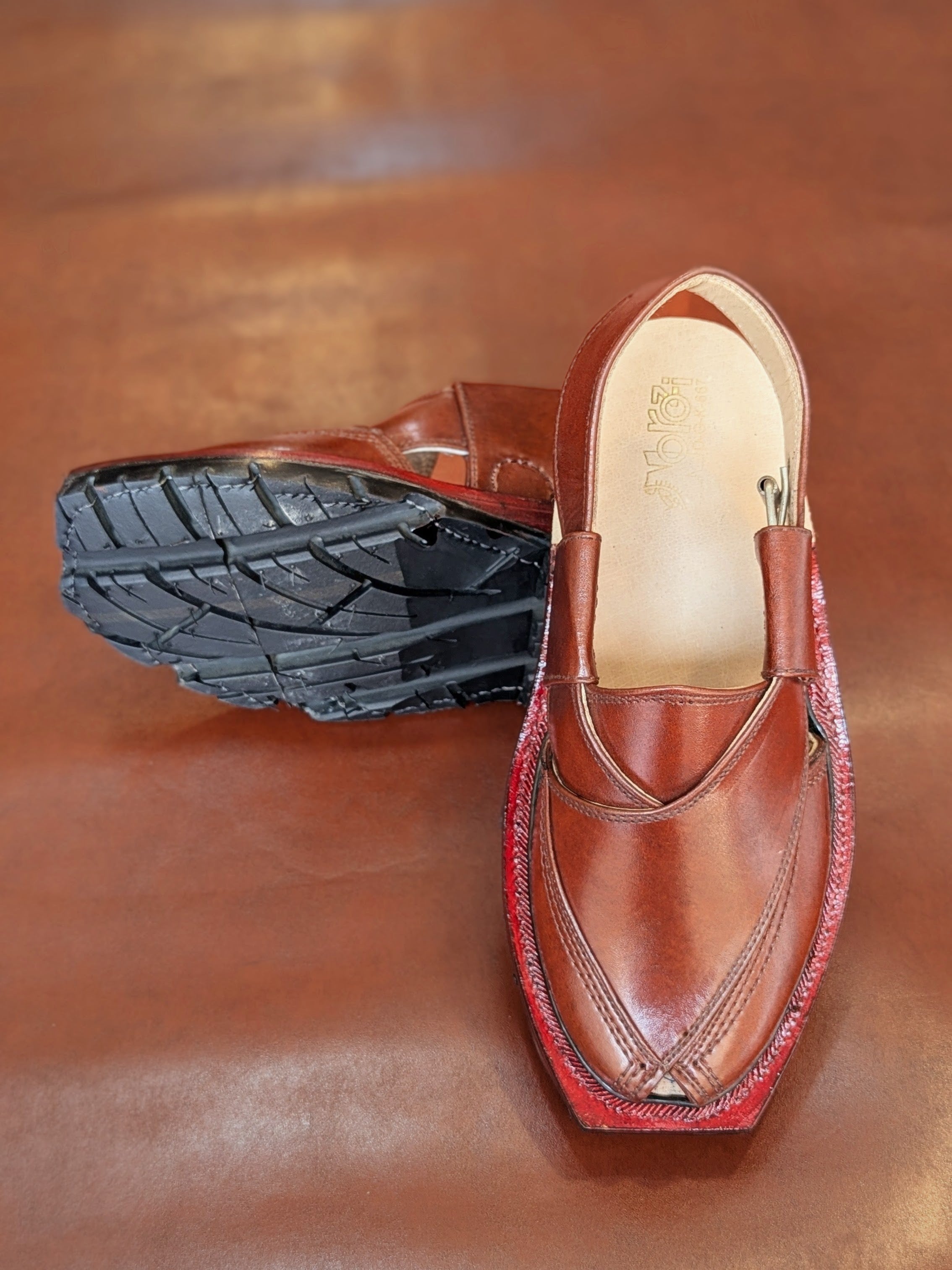 Handmade Genuine Leather Brown Gool Norozi Chappal By Sardar Norozi