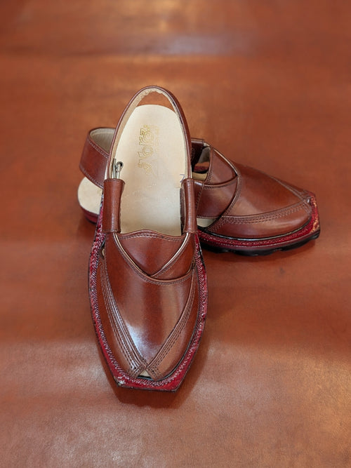 Handmade Genuine Leather Brown Gool Norozi Chappal By Sardar Norozi